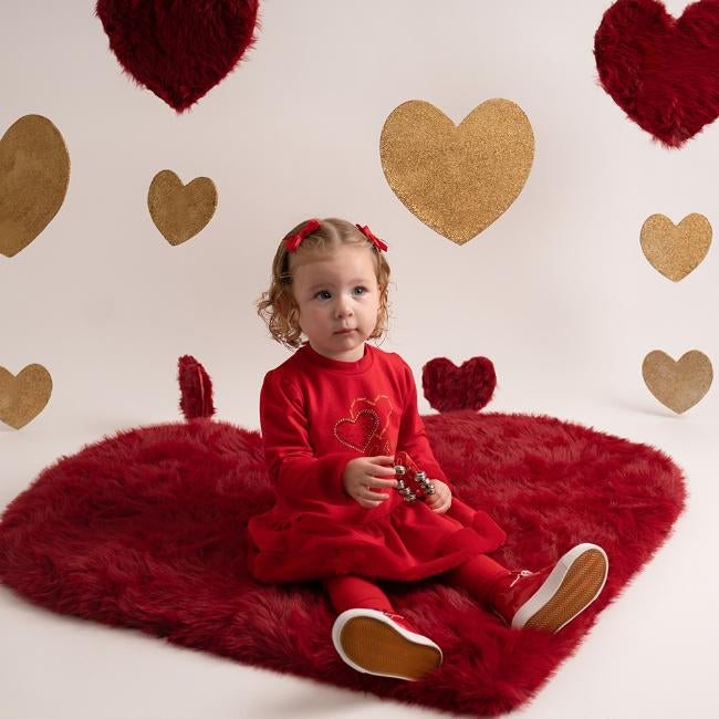 Little A by A Dee Girls Cute Red Harmony Heart Faux Fur Party Dress