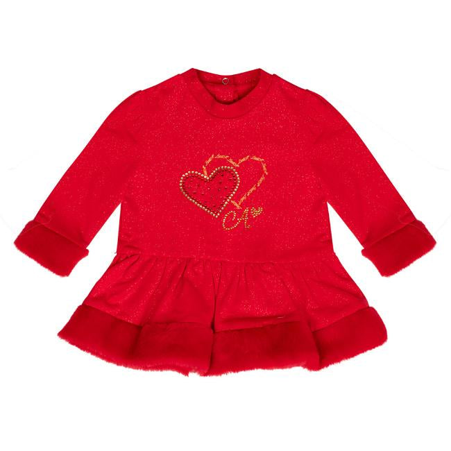 Little A by A Dee Girls Red Harmony Heart Faux Fur Dress