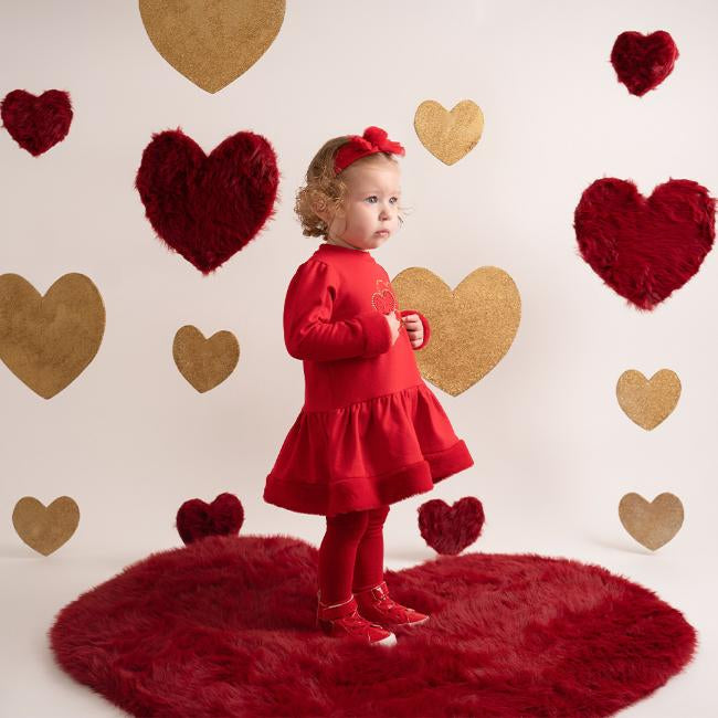 Little A by A Dee Girls Harmony Heart Faux Fur Dress In red