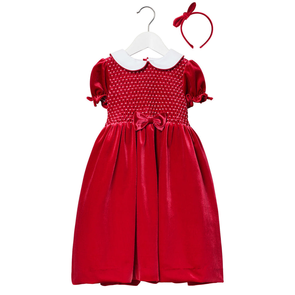 Little Larks Felicity Red Velvet Party Dress & Hairband Set