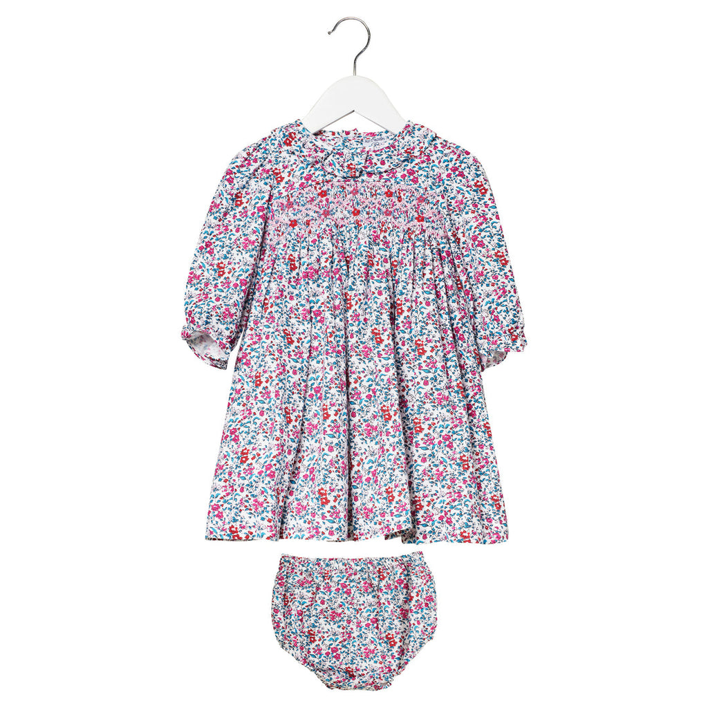 Little Larks Florence Baby Girls Floral Smock Dress With Matching Pants