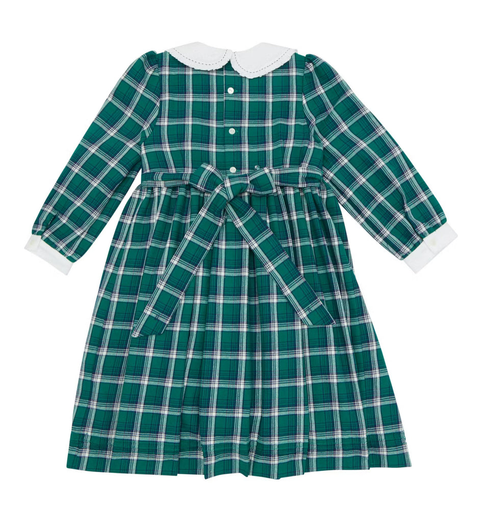 Little Larks Girls Molly Green Tartan Dress From The Back 