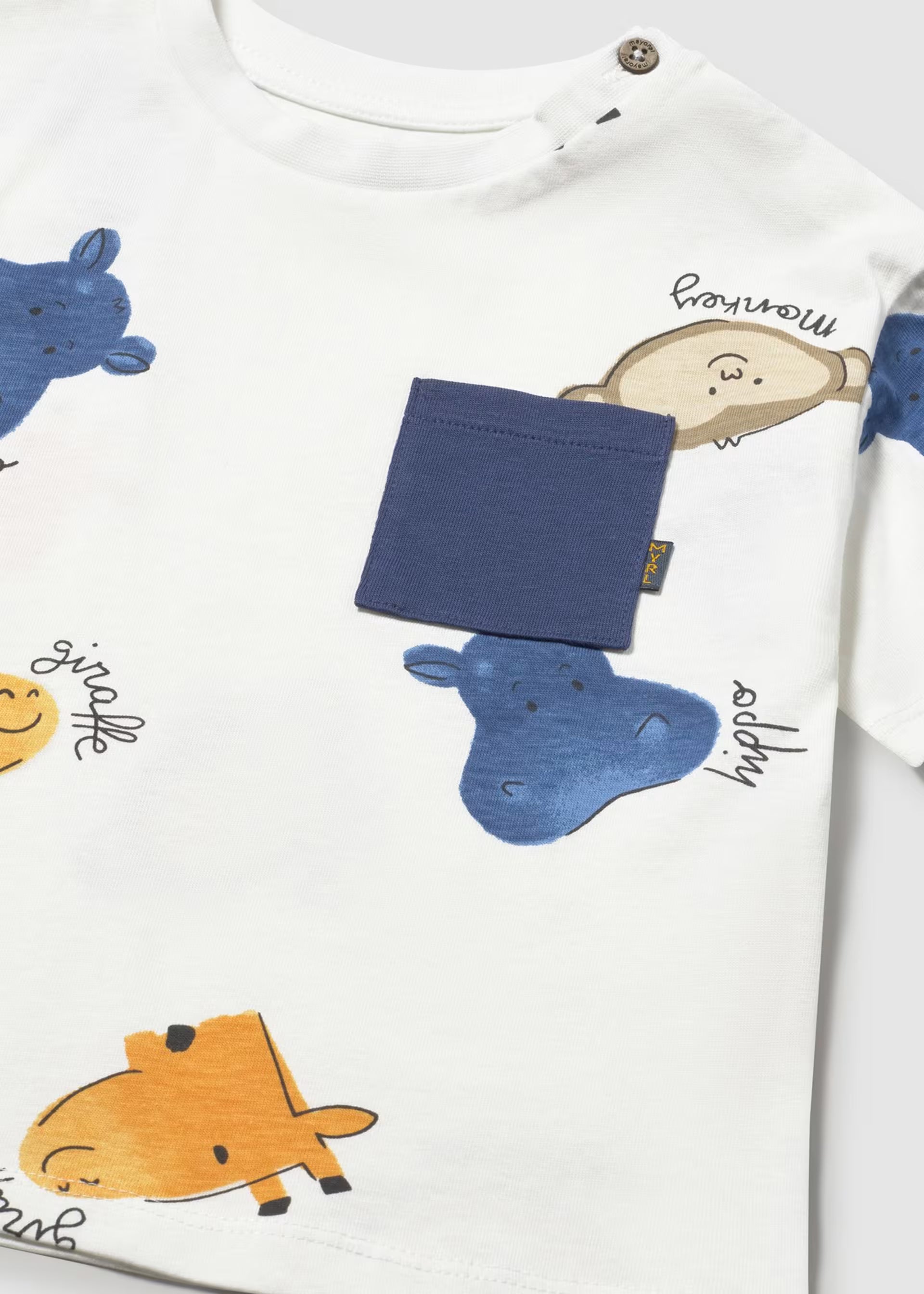 Mayoral boys cream zoo animal print t-shirt pocket detail