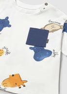 Mayoral boys cream zoo animal print t-shirt pocket detail