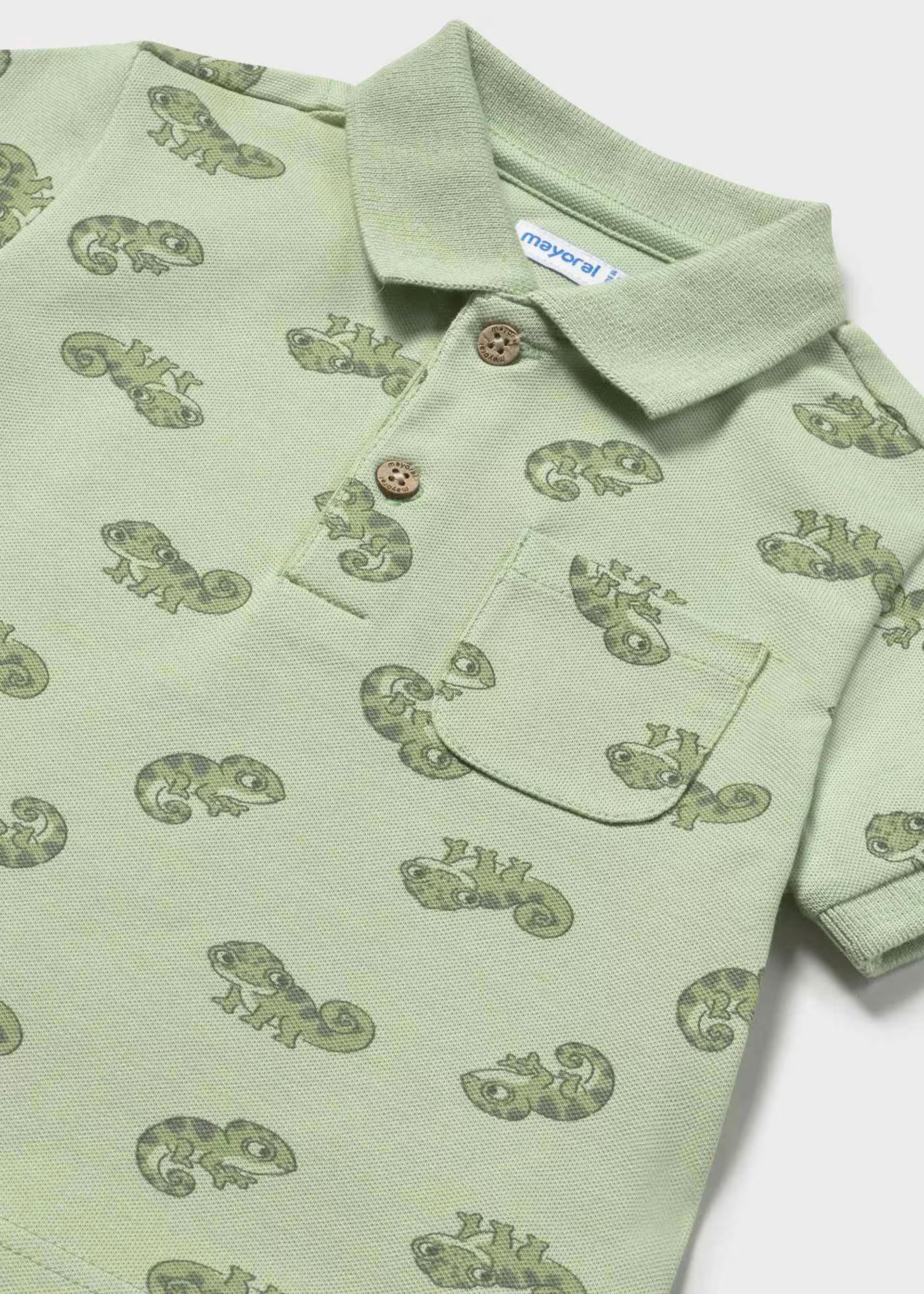 Mayoral boys gecko print polo shirt close up collar detail
