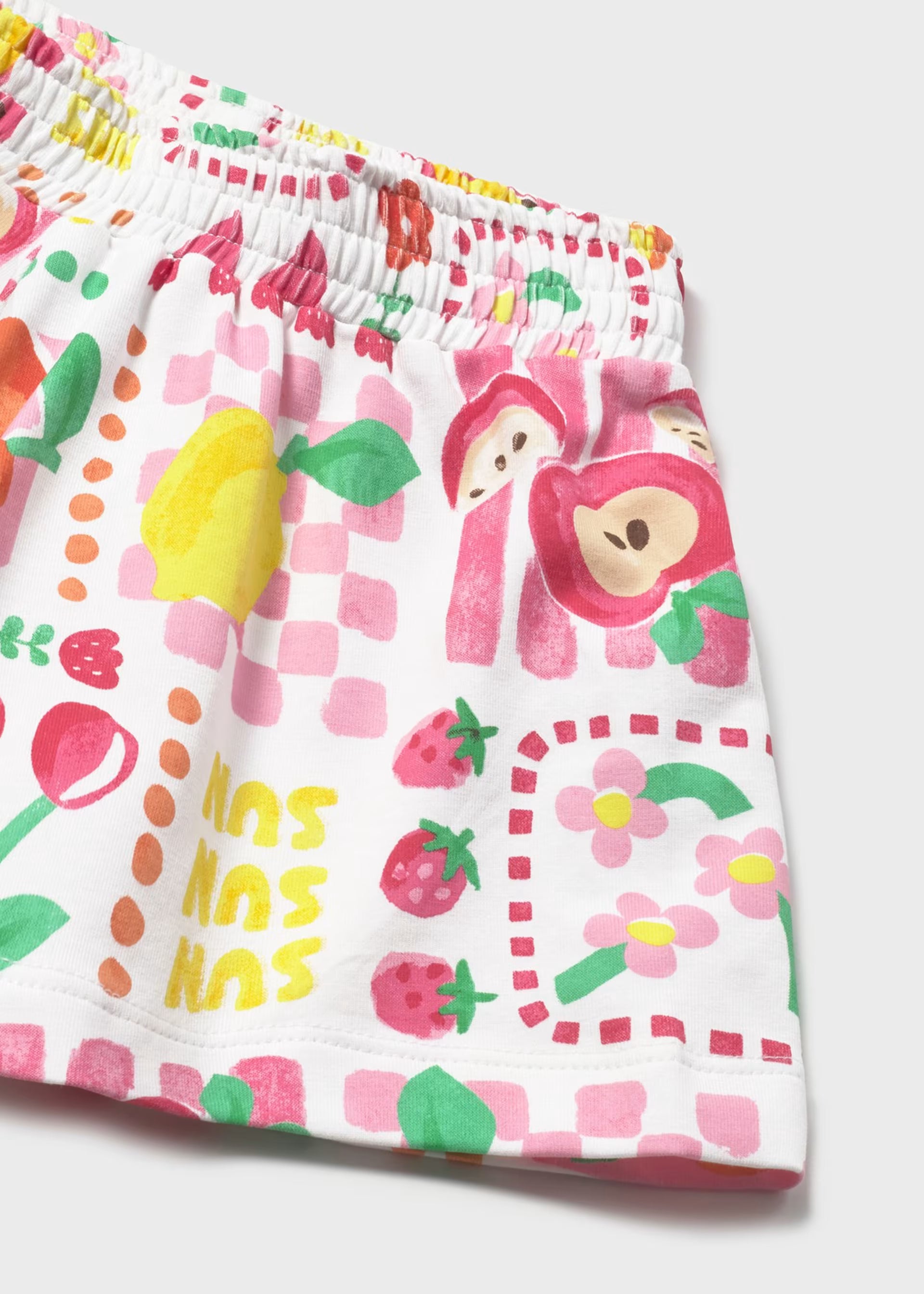 Mayoral girls fruity shorts colourful fruit print detail close up