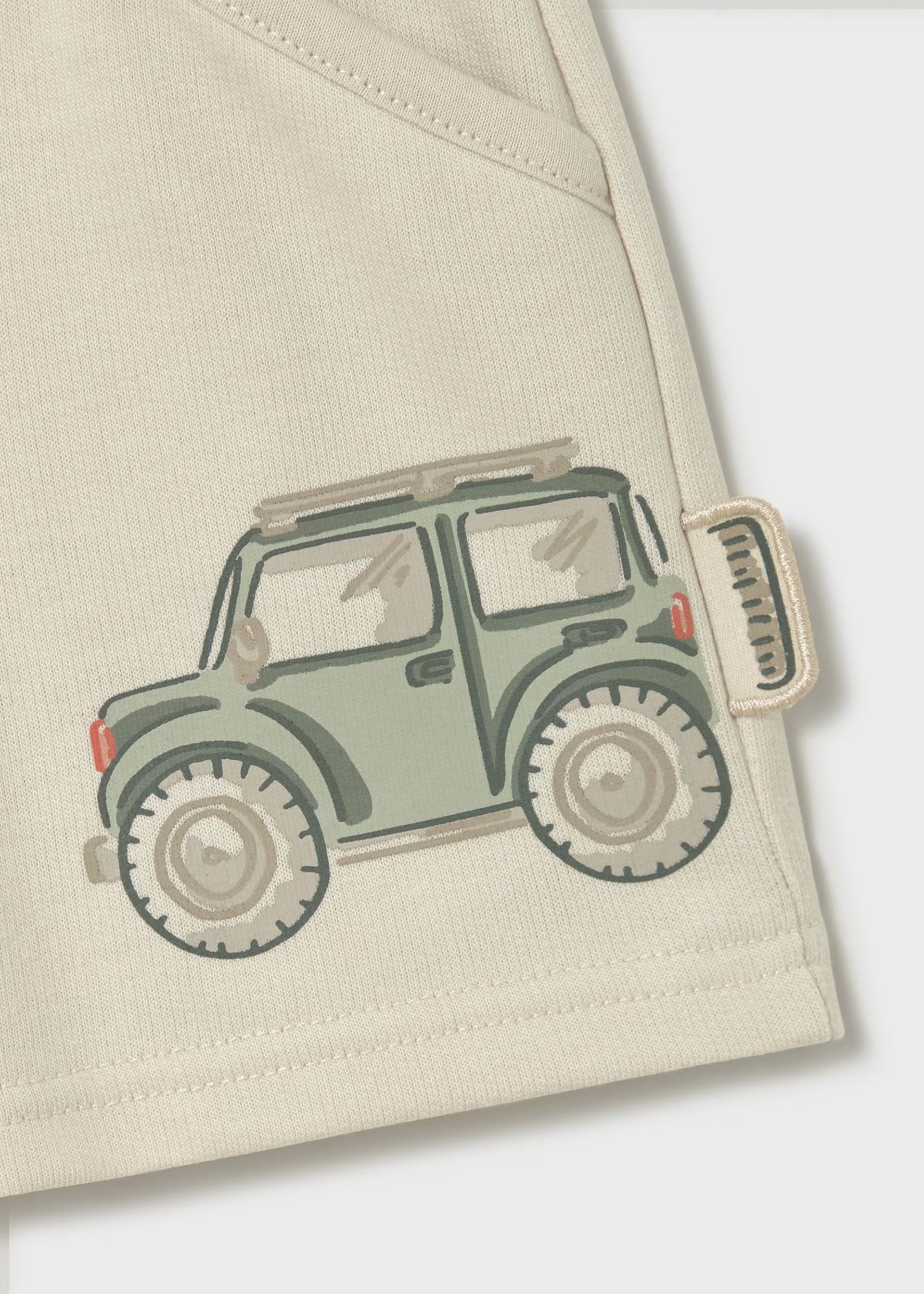 Mayoral boys car print shorts close up interactive tyre detail