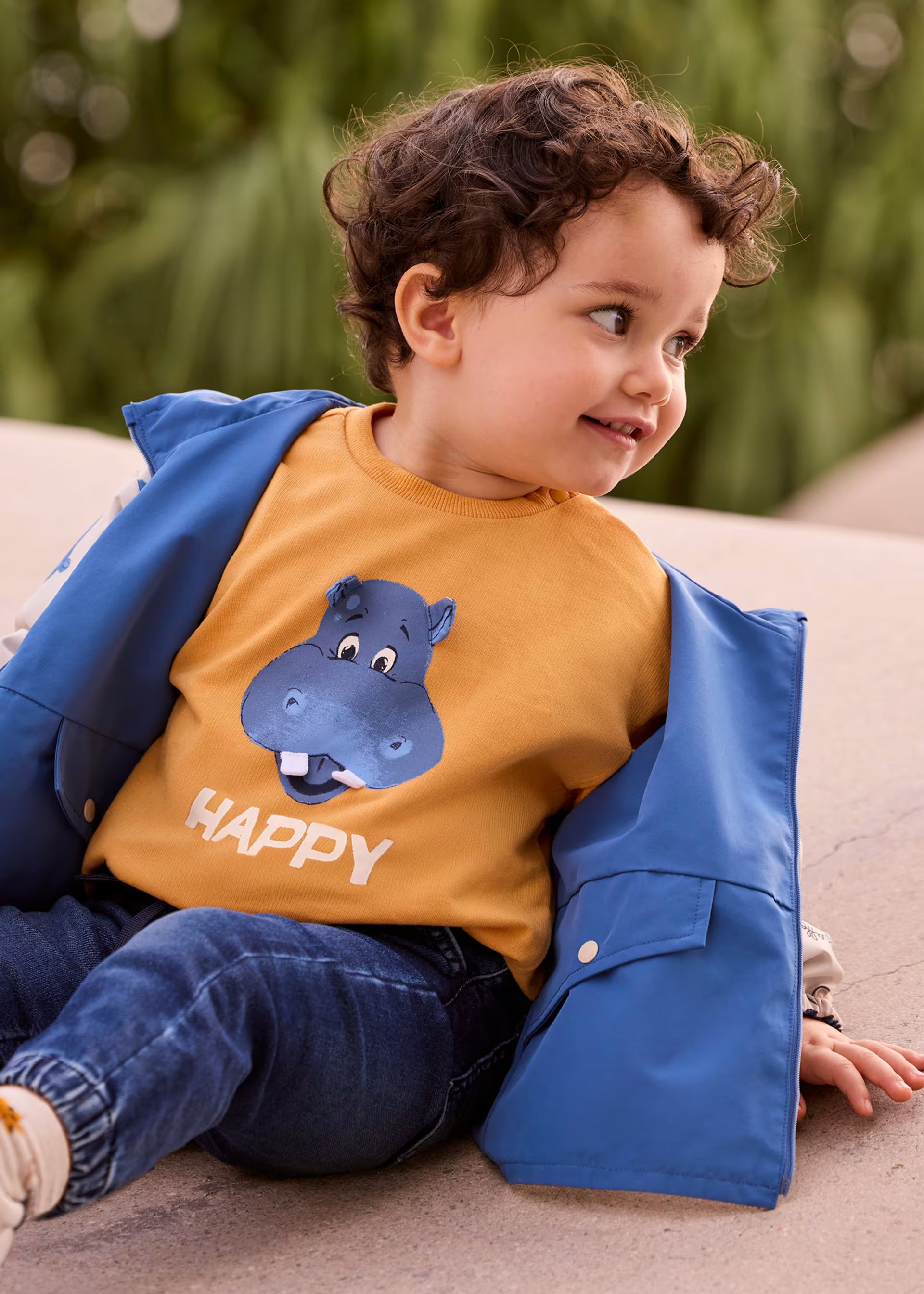 Mayoral boys orange hippo sweater worn on boy aged 4 years 