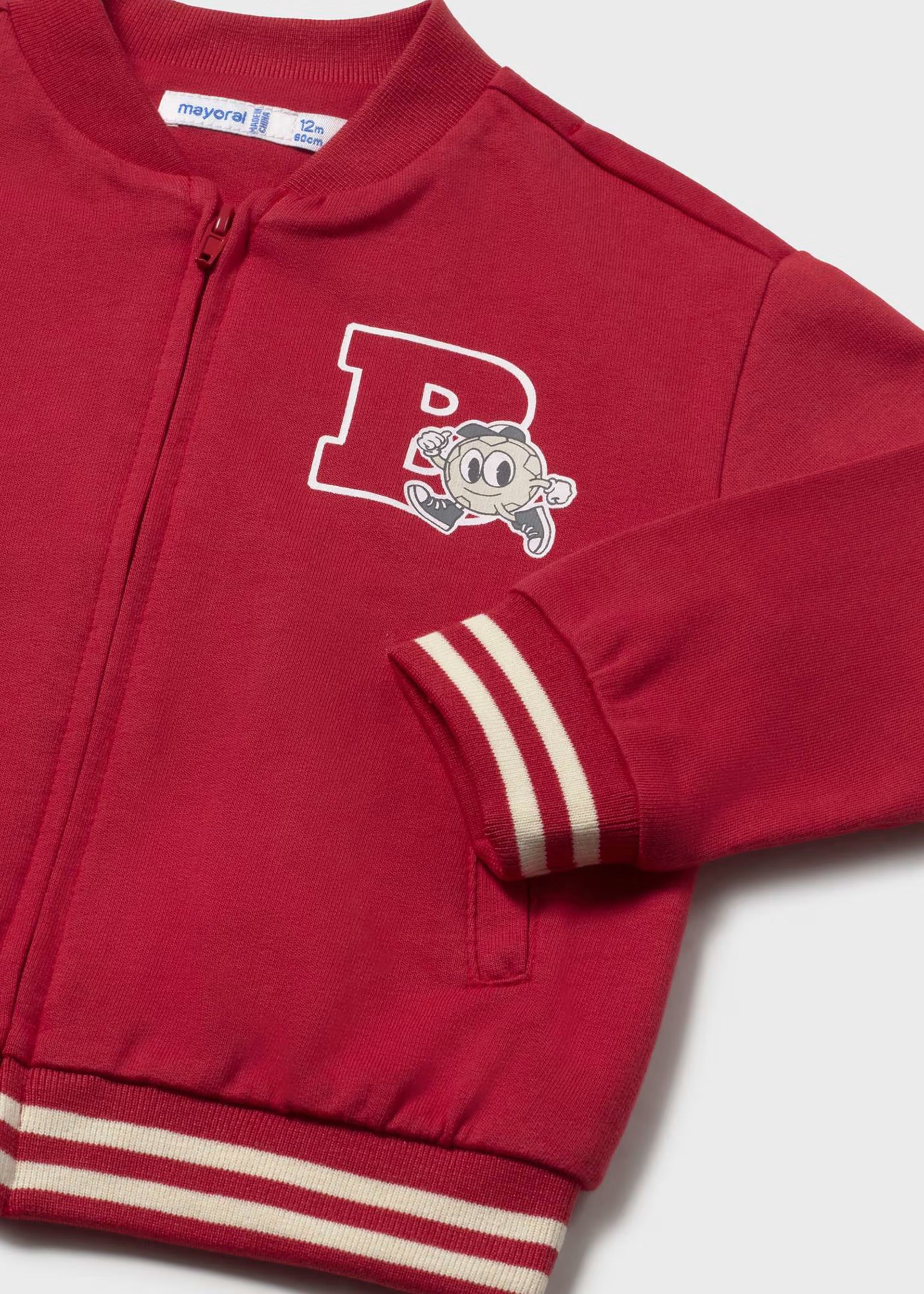 Mayoral boys college jacket sleeve with sporty stripe detail