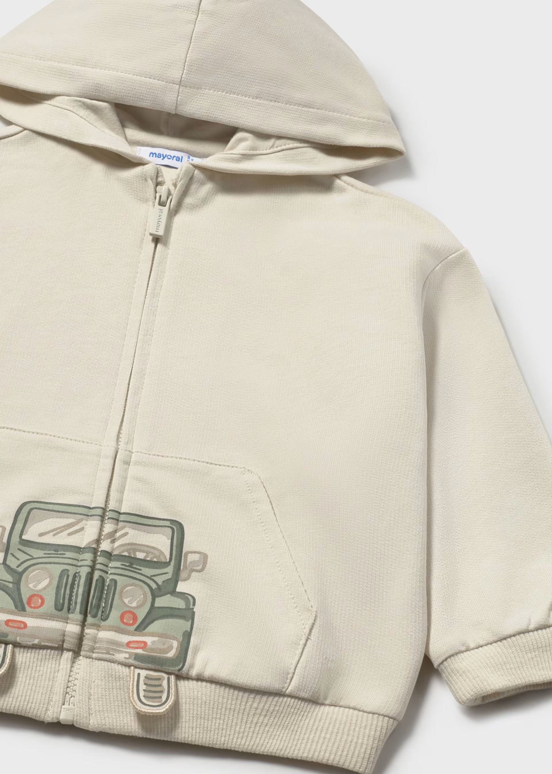 Mayoral boys truck hoodie close up interactive wheels detail