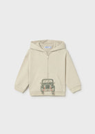 Mayoral boys beige truck zip hoodie baby toddler hoodie front view