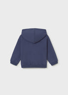 Mayoral boys navy zip-up hoodie with striped hood lining back view