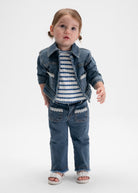 Mayoral baby girls dark denim jacket full outfit view