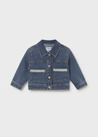 Mayoral baby girls dark denim jacket front view
