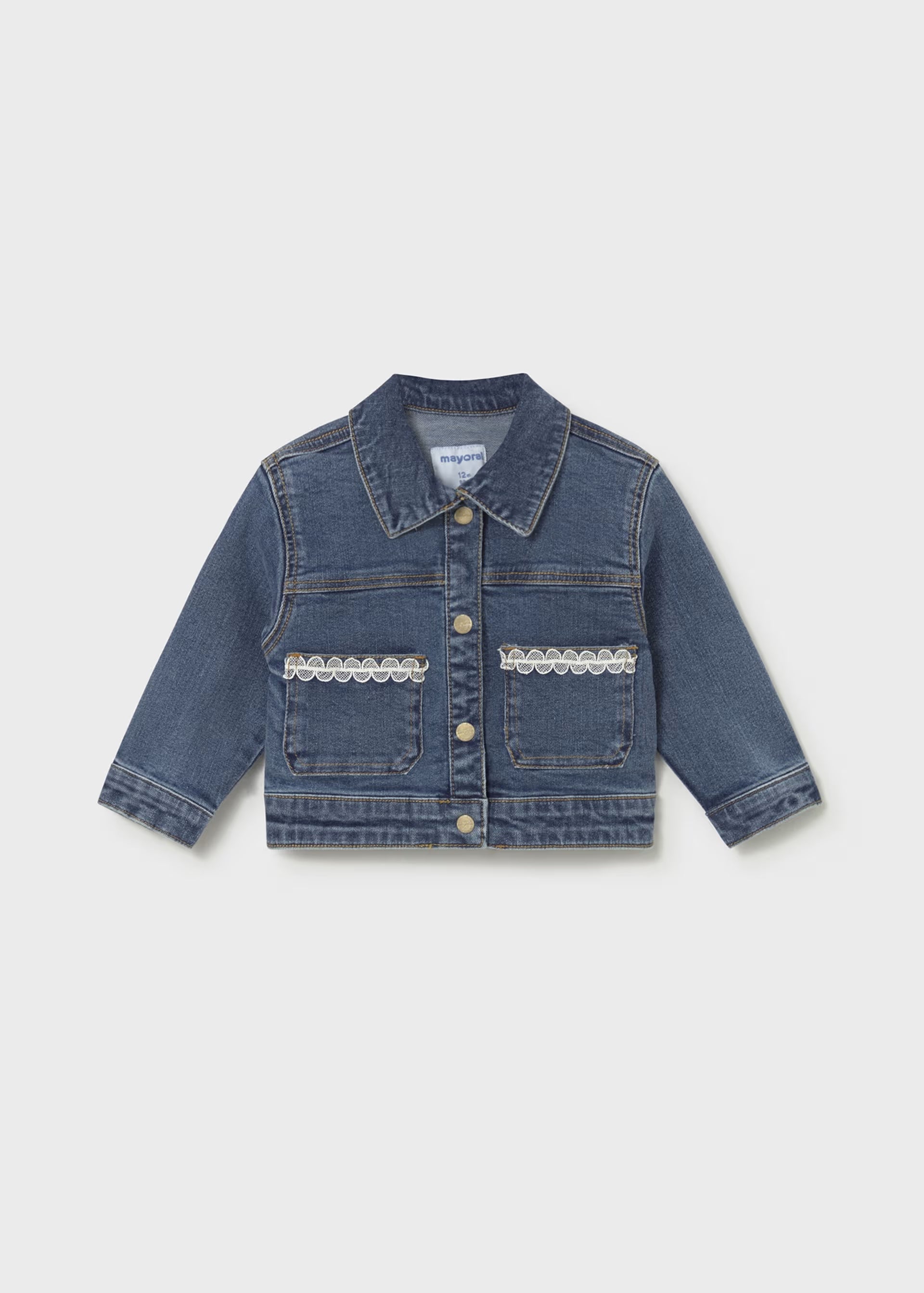 Mayoral baby girls dark denim jacket front view