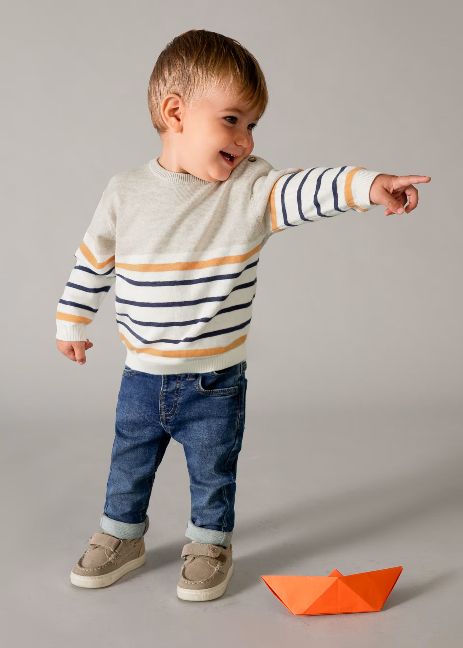 Mayoral boys baby toddler jeans styled with knit top