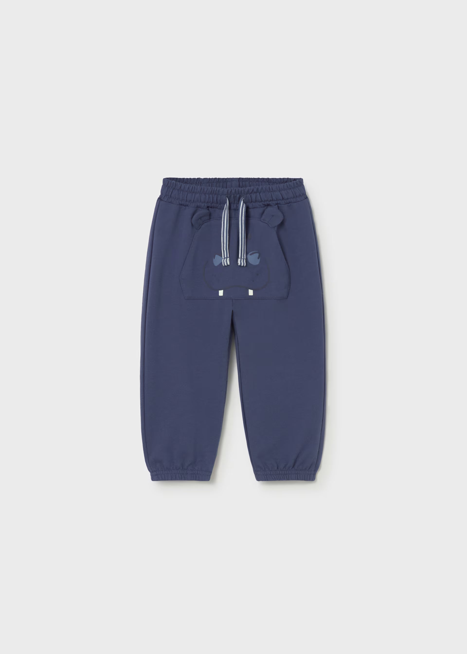 Mayoral baby boys navy hippo tracksuit trousers front view