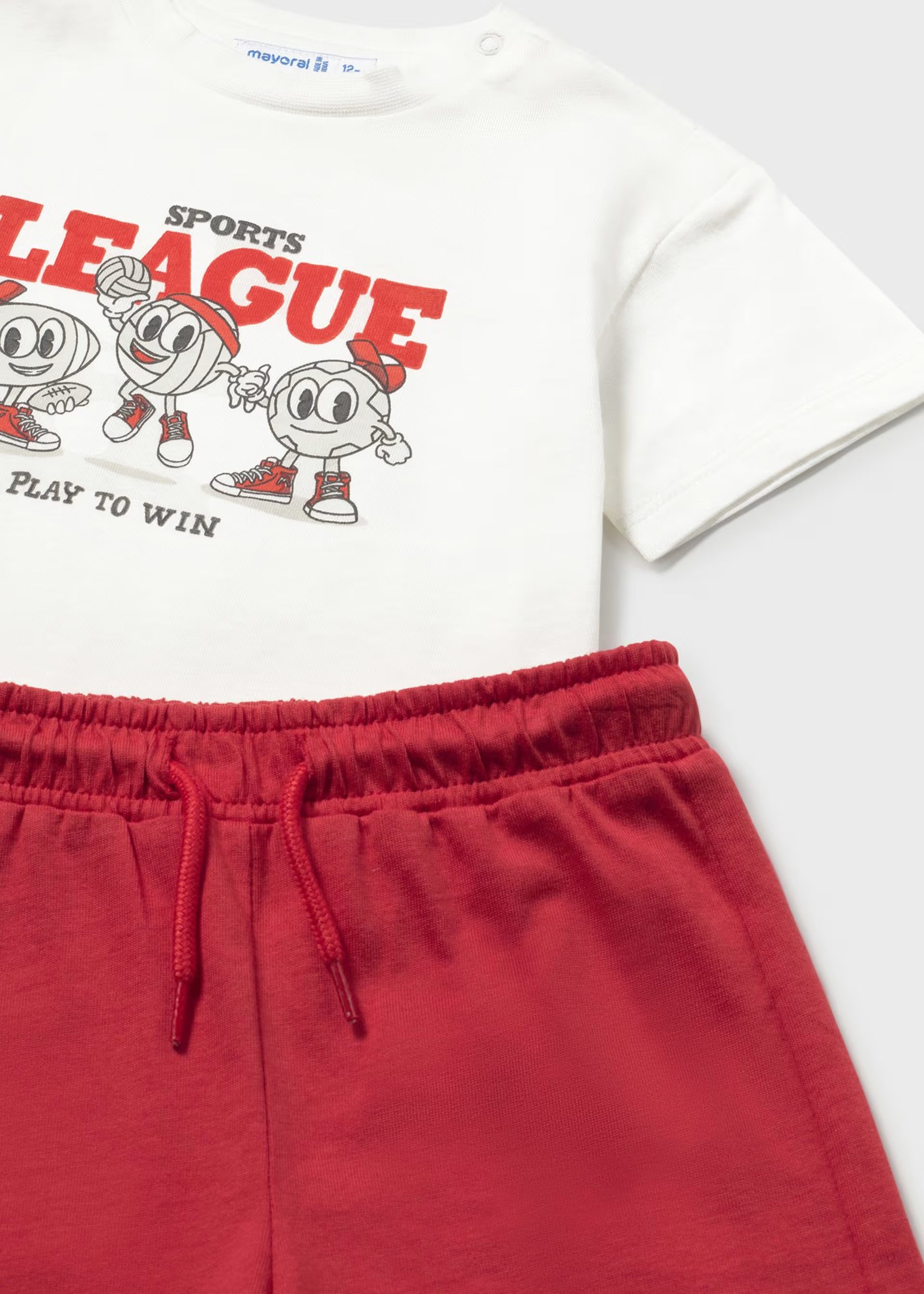Mayoral toddler boys summer outfit set red shorts and matching graphic t shirt