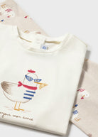 Mayoral girls cream Bonjour print French seagull T-shirt close up detail
