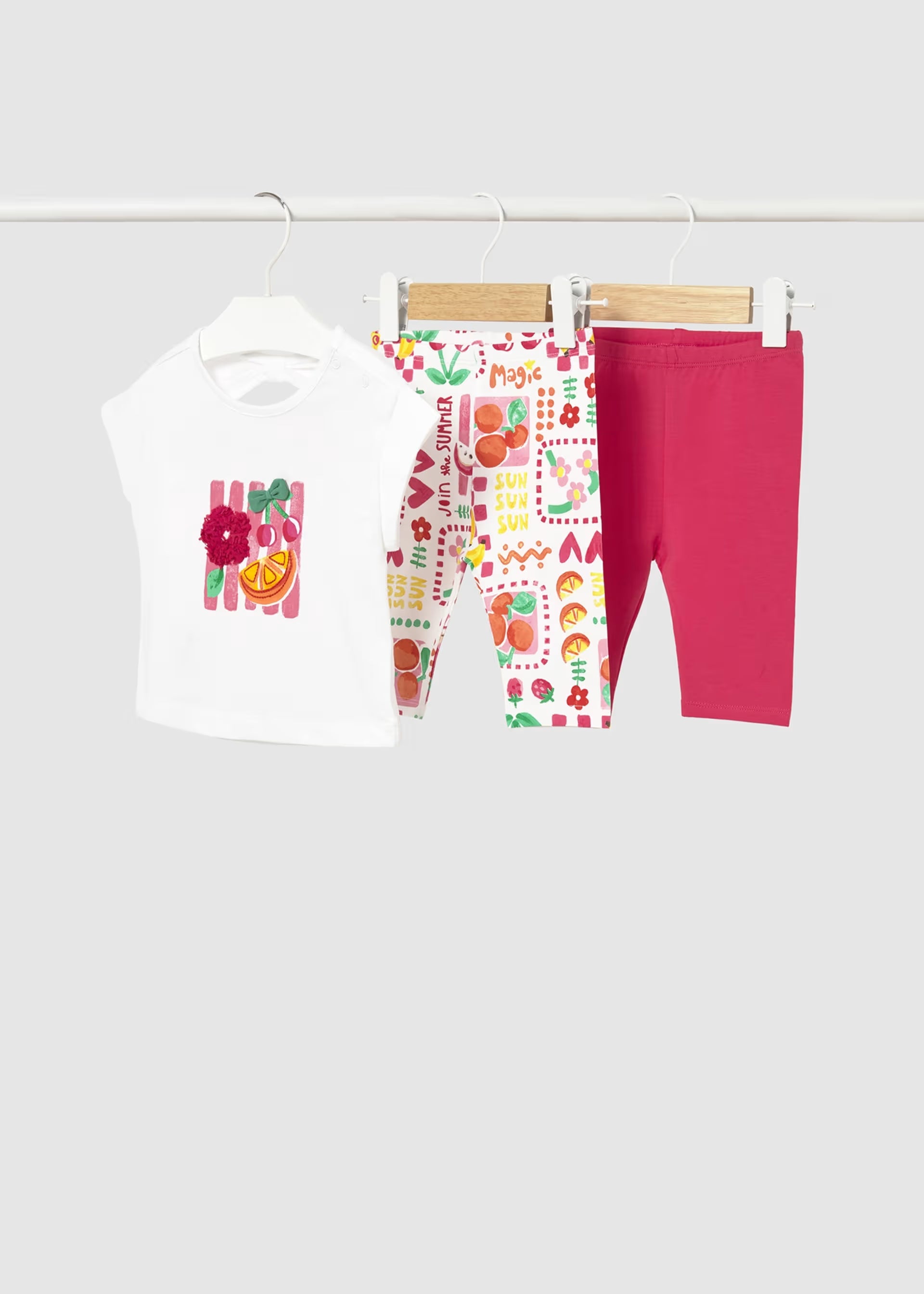 Mayoral girls baby and toddler fruity 3 piece leggings set front view