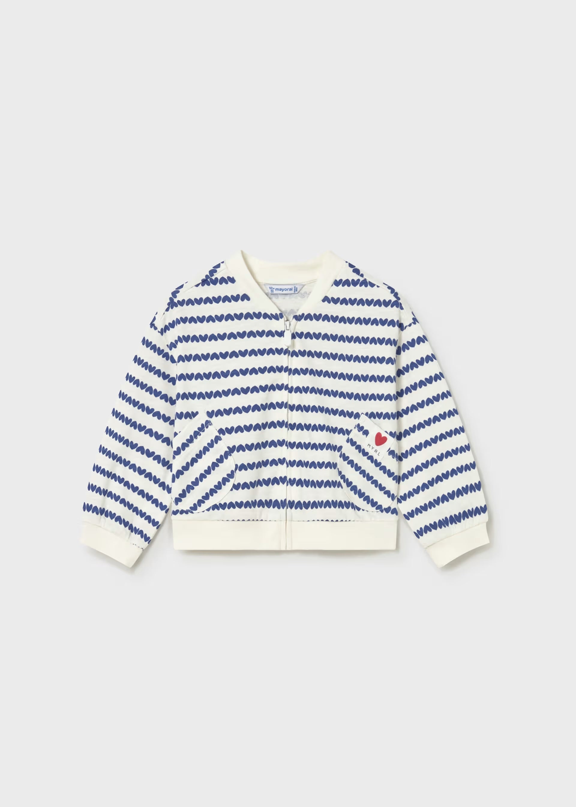 Mayoral girls blue heart print zip jacket front view