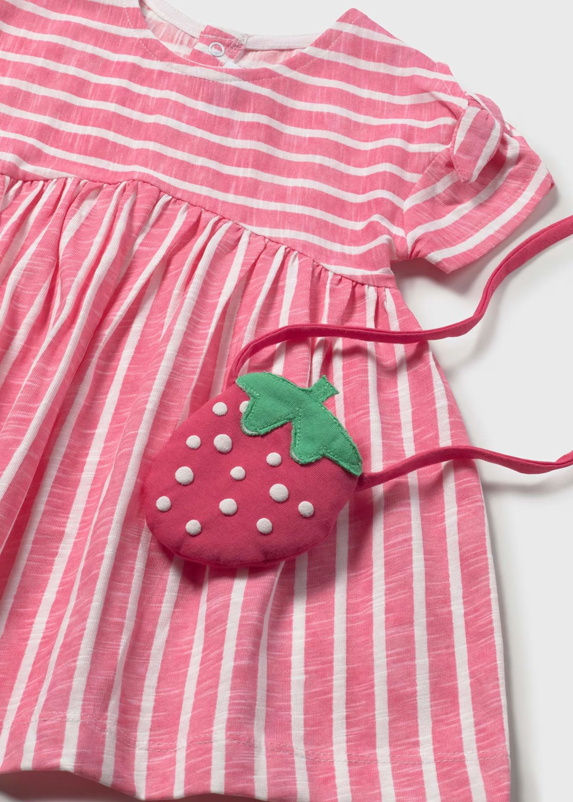 Mayoral toddler striped girls dress with strawberry bag detail