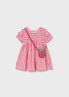 Mayoral baby girls red striped dress with matching bag front view