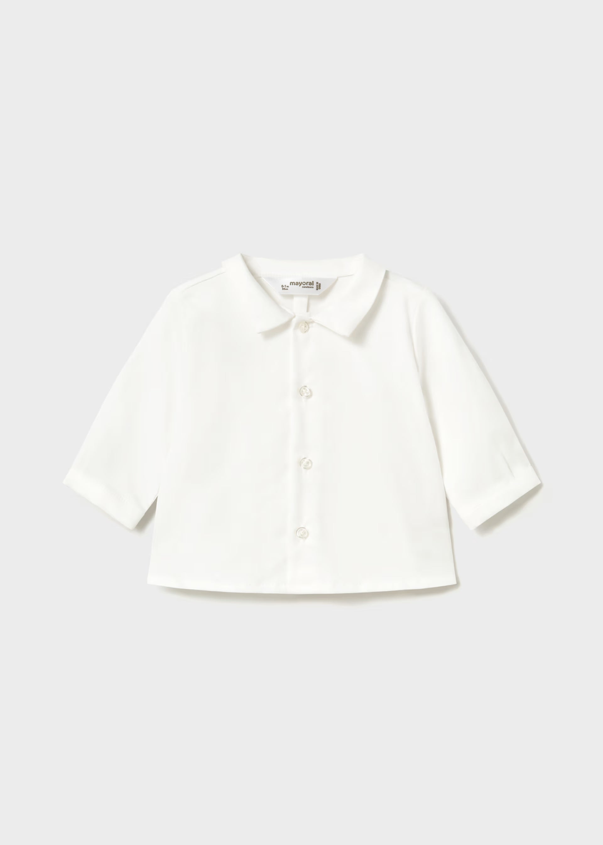 Mayoral newborn baby boys white long-sleeved collared shirt front view