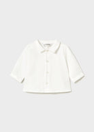 Mayoral newborn baby boys white long-sleeved collared shirt front view