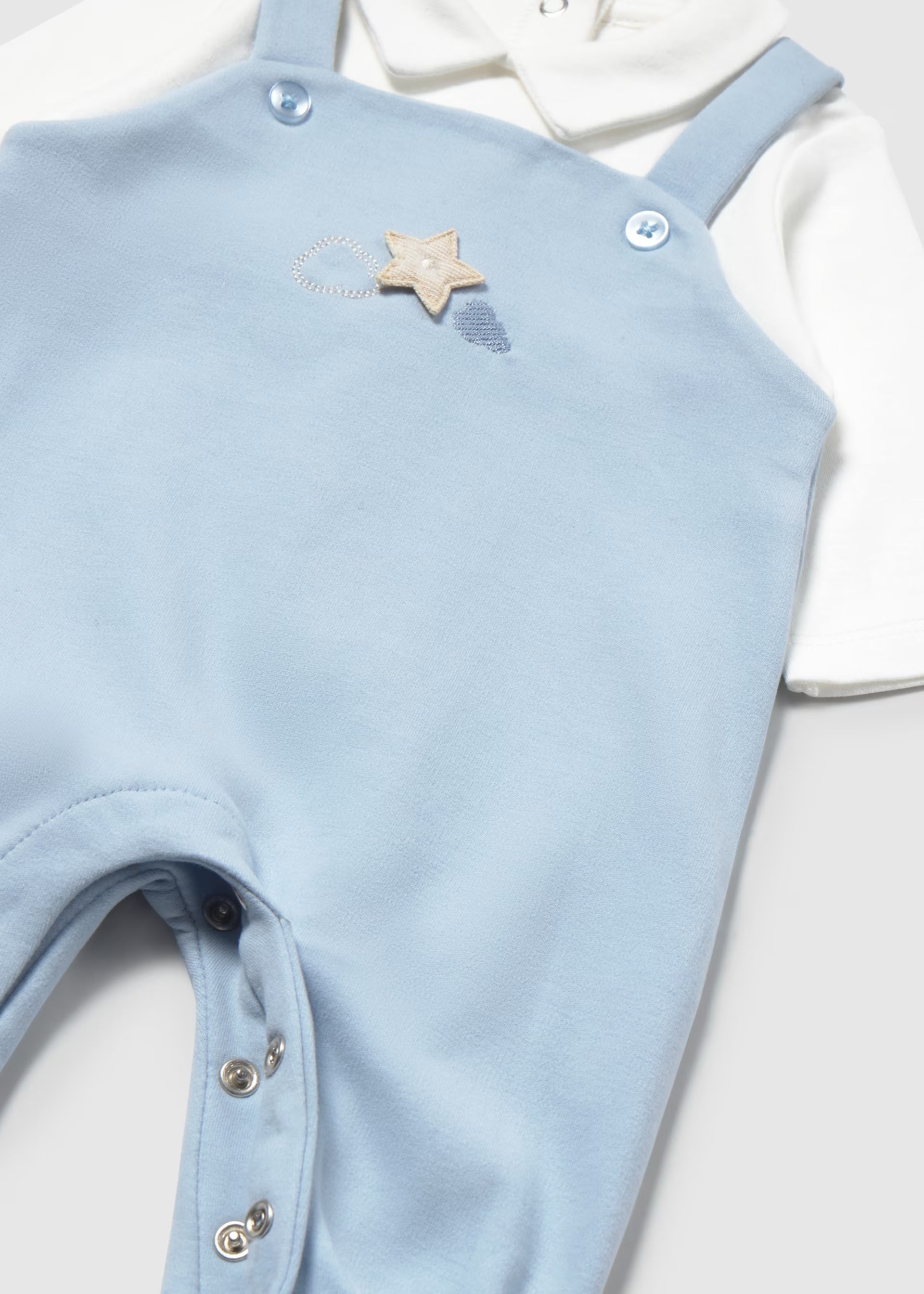 Baby boys footed dungaree romper with knitted jacket