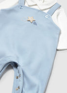 Baby boys footed dungaree romper with knitted jacket