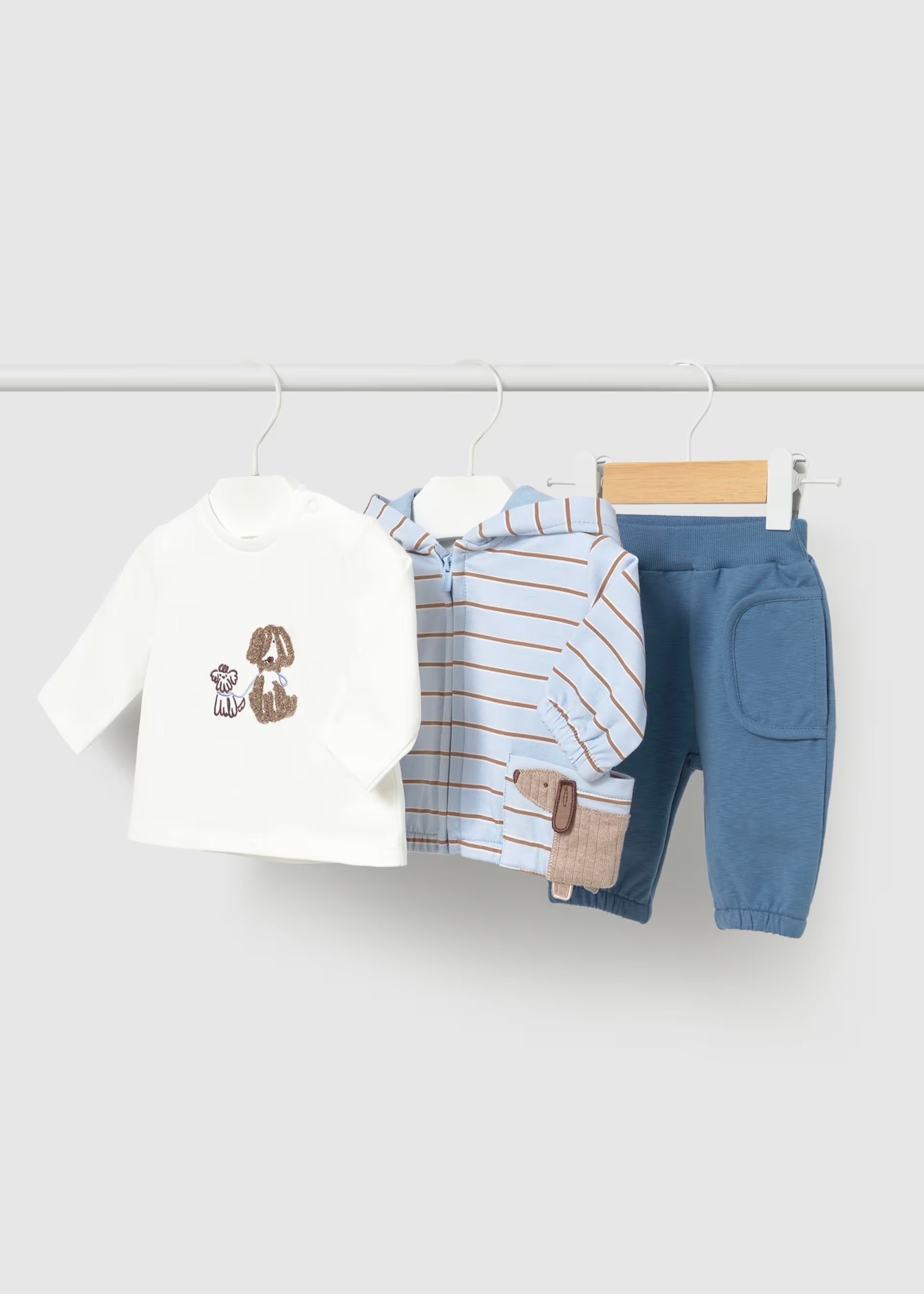     Mayoral baby boy 3 piece dog motif tracksuit with T-shirt set