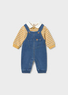 Mayoral baby boys denim dungarees and striped yellow polo set
