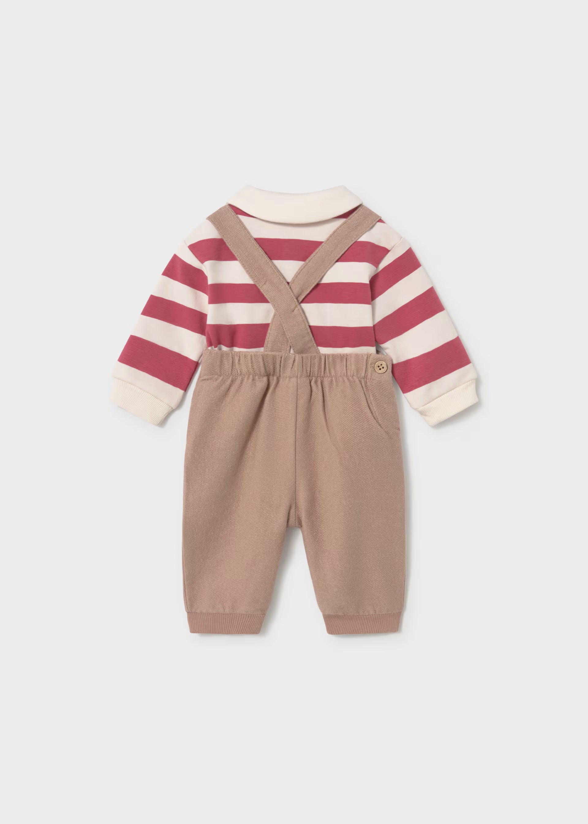 Baby boys dungaree outfit with striped polo shirt