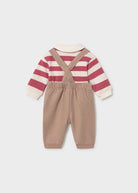 Baby boys dungaree outfit with striped polo shirt