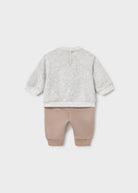 Rear view of Mayoral newborn baby boys grey sweatshirt and taupe joggers tracksuit set