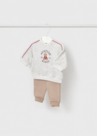 Mayoral newborn baby boys Aviation School tracksuit set with grey teddy sweatshirt and taupe joggers