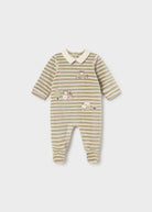 Mayoral newborn baby boys velour striped tractor babygrow