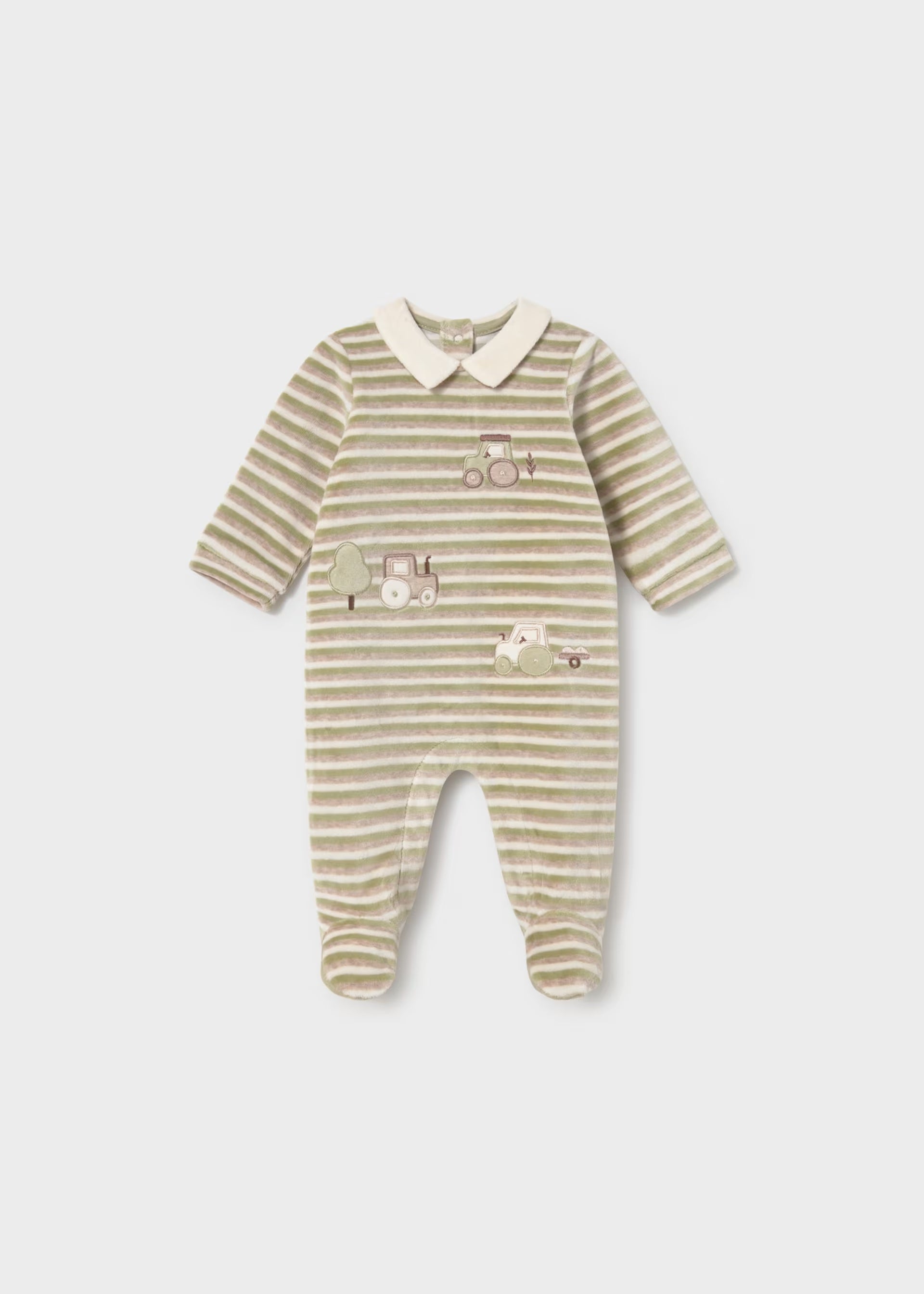 Mayoral newborn baby boys velour striped tractor babygrow