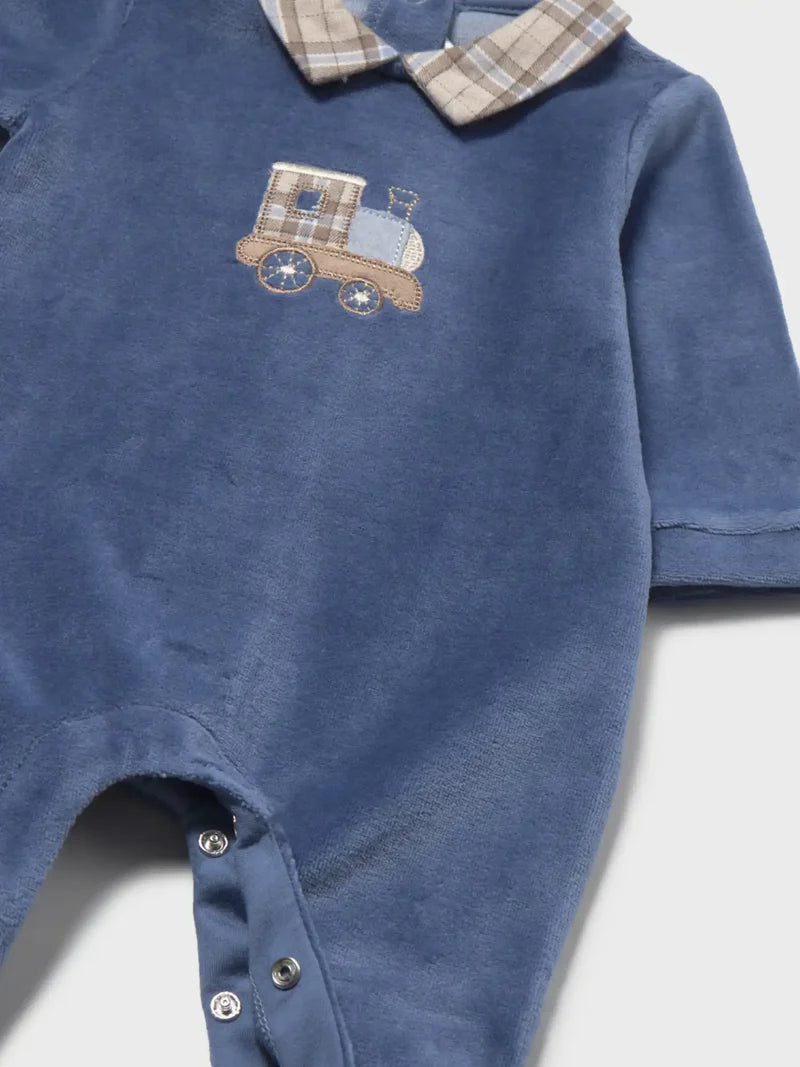 Mayoral newborn tractor babygrow with checked collar