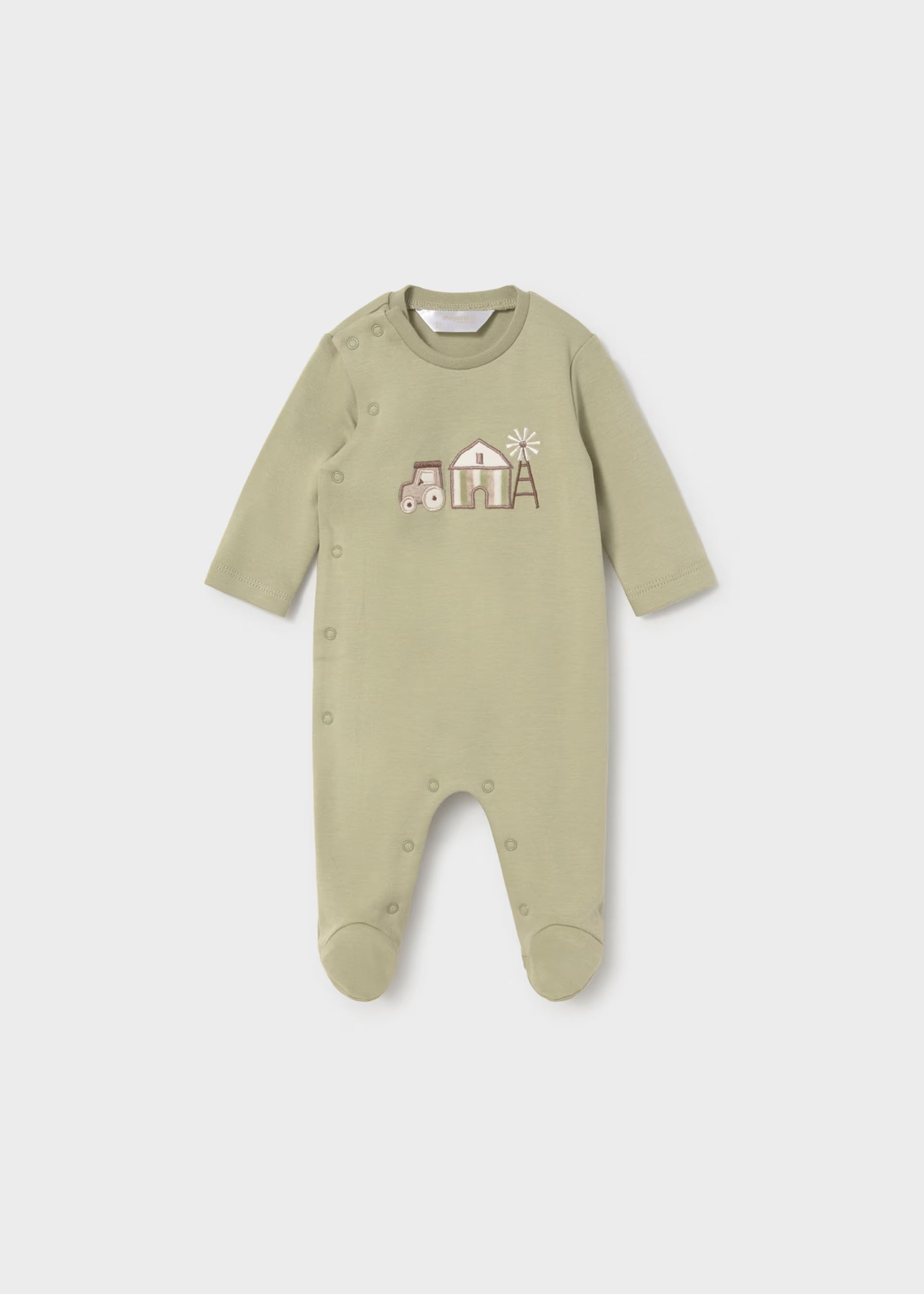 Newborn baby boy farm print sleepsuit onesie