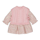 Mayoral newborn baby girls pink floral long-sleeved dress with cable-knit vest overlay and side bows