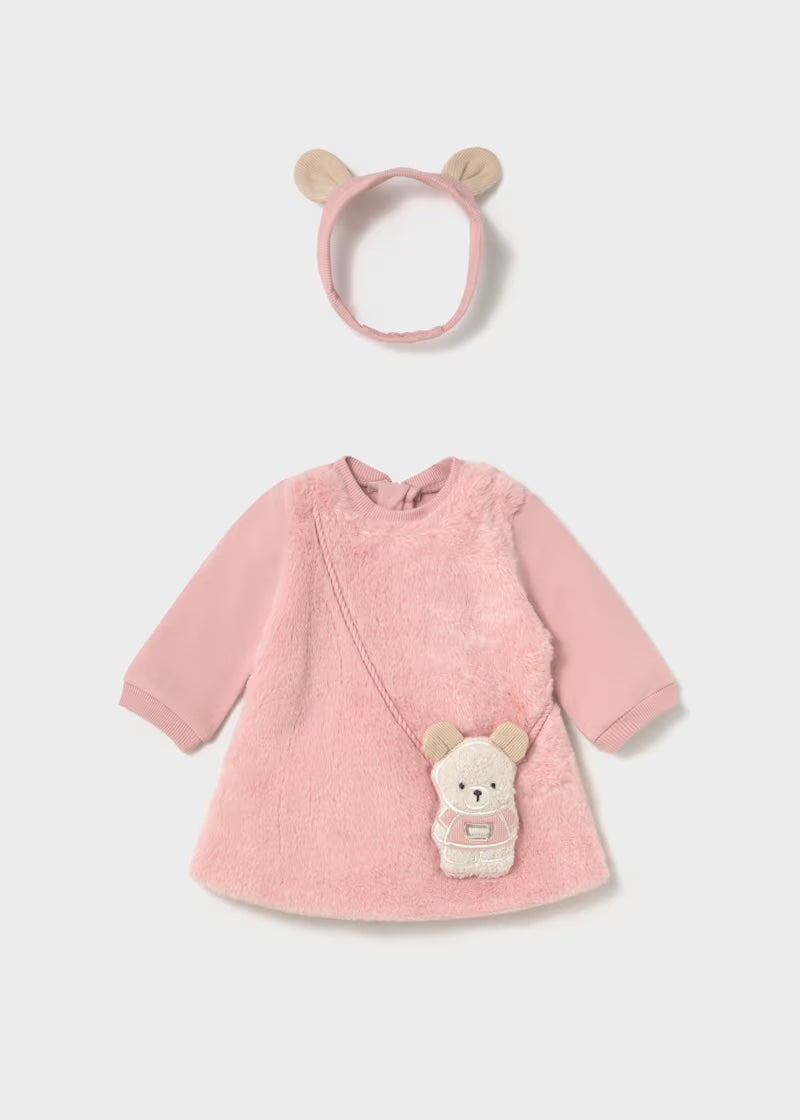 Mayoral newborn baby girls cute pink mouse dress and matching ear headband set