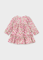 Mayoral pink blossom velvet dress for baby girls with long sleeves and tiered ruffle hem