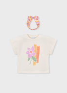 Mayoral girls floral t-shirt and headband set front view