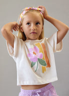 Mayoral girls floral t-shirt styled with lilac trousers