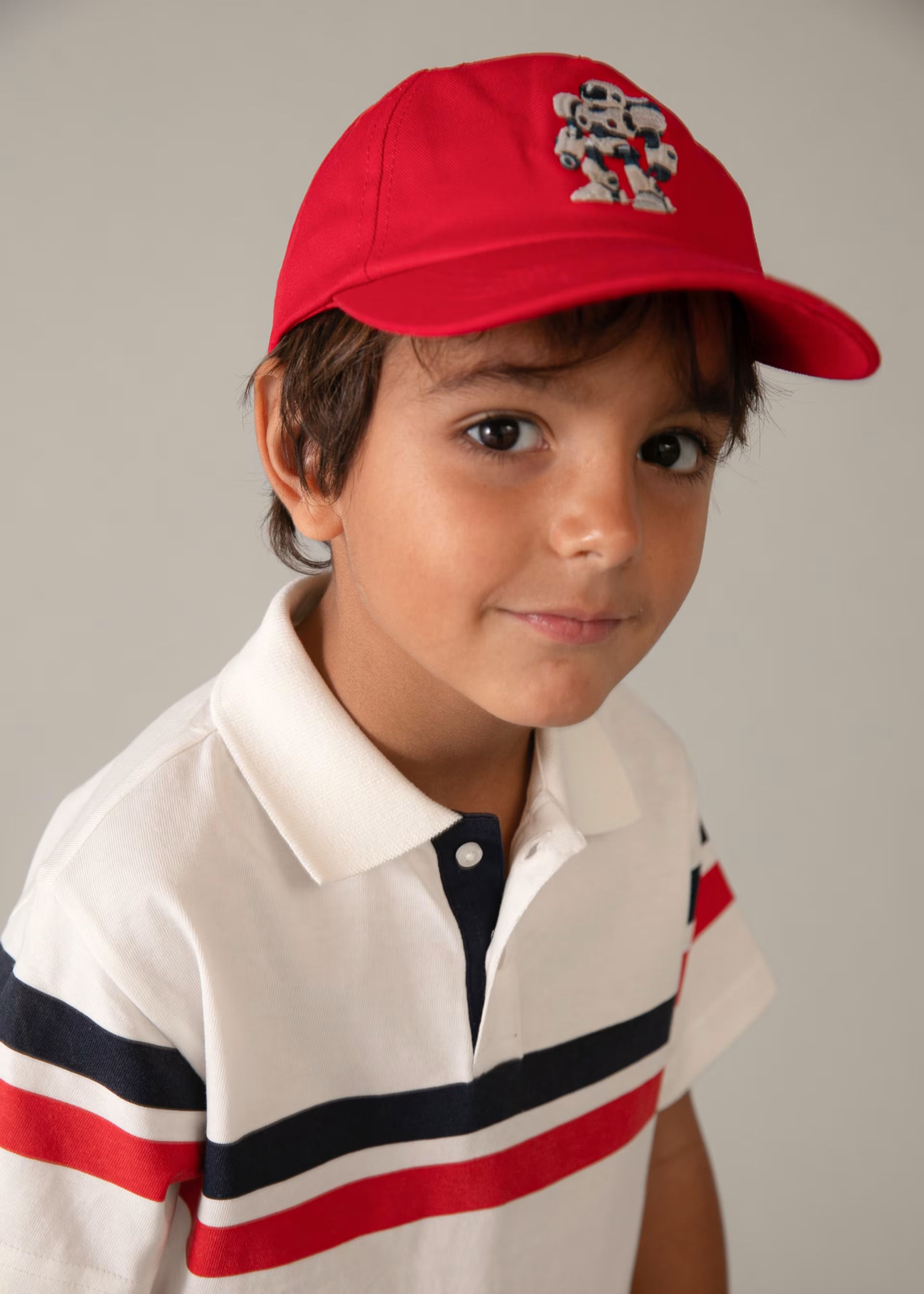 Mayoral boys cream polo top close up sporty stripe detail