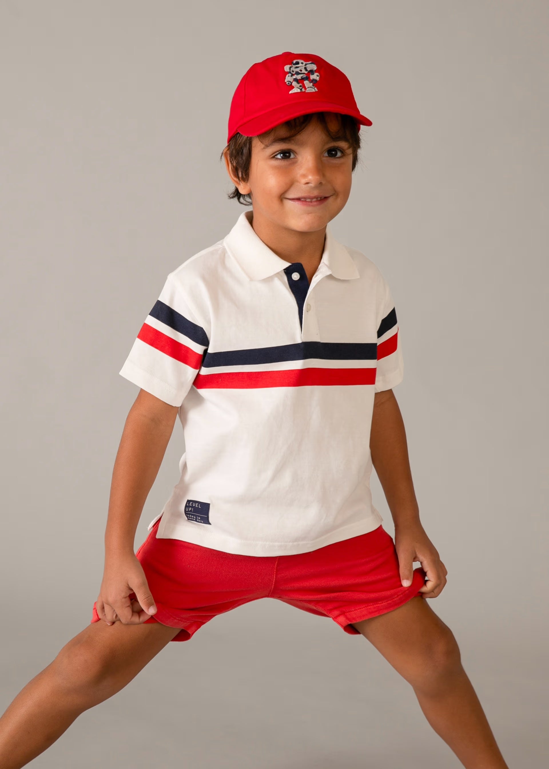 Mayoral boys short sleeve polo top full length on model Aged 7 years 