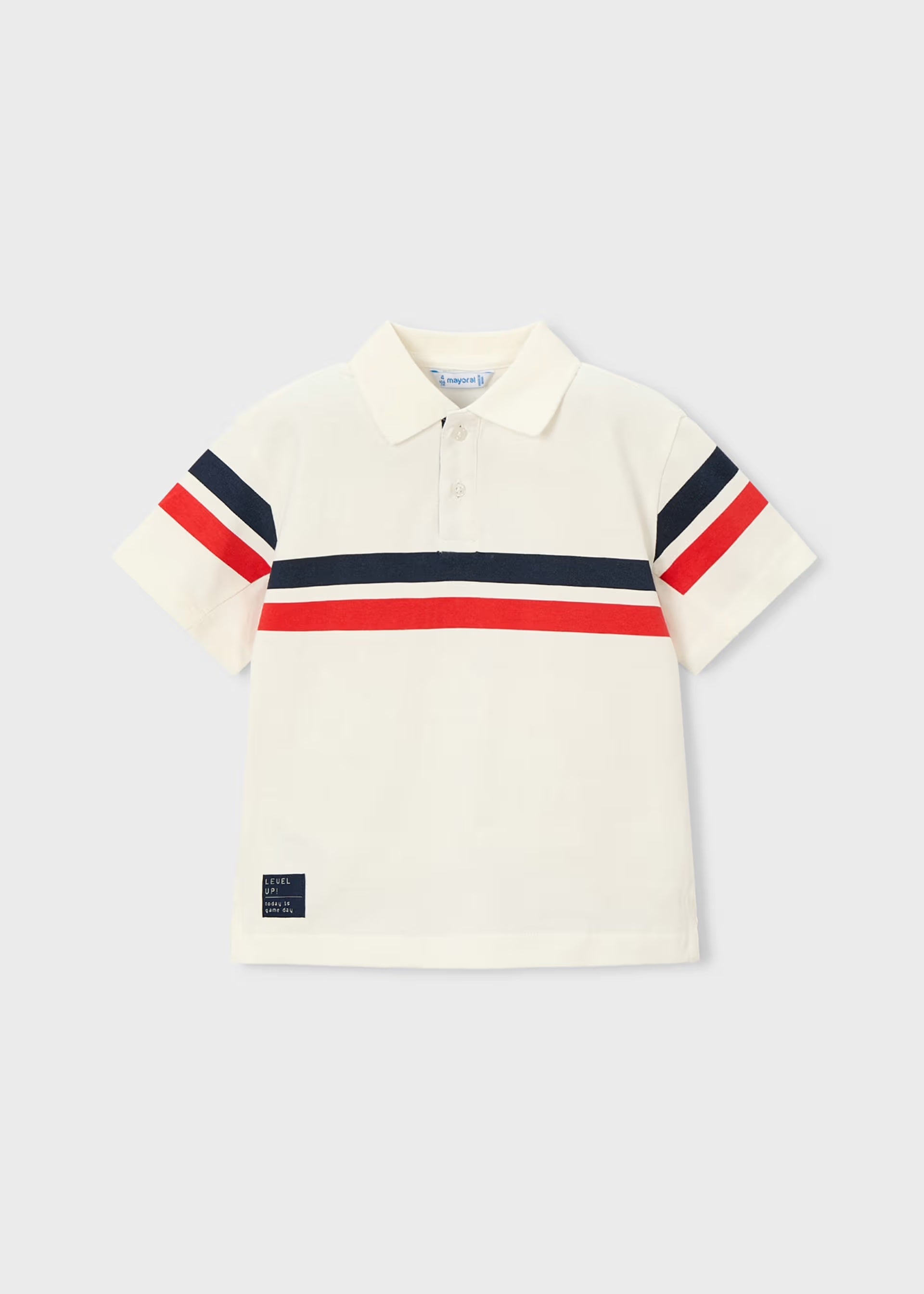 Mayoral boys short sleeve striped polo top front view
