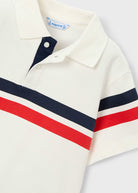 Mayoral boys short sleeve striped polo top close up view